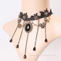 Black long tassels with alloy Flower pendant lace necklace